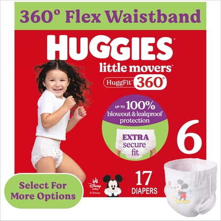 Huggies Little Movers HuggFit 360° Baby Diapers with 360° Waistband Size 6 (35+ lbs) 17 Ct (Select for More)