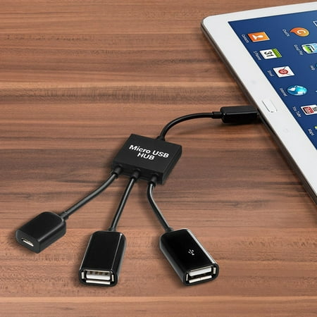 Micro USB OTG Hub Adapter for Smartphone / Tablet Micro USB Splitter for Apple Samsung Lenovo Black 3 in