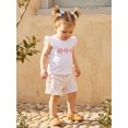 thumbnail image 6 of BemeyourBBs Toddler Baby Girls Summer Clothes Infant Baby Girl 2 Piece Outfits Adorable Donut Embroidery Flying Sleeve T Shirt Tops and Striped Ruffled Shorts Set, 6 of 9
