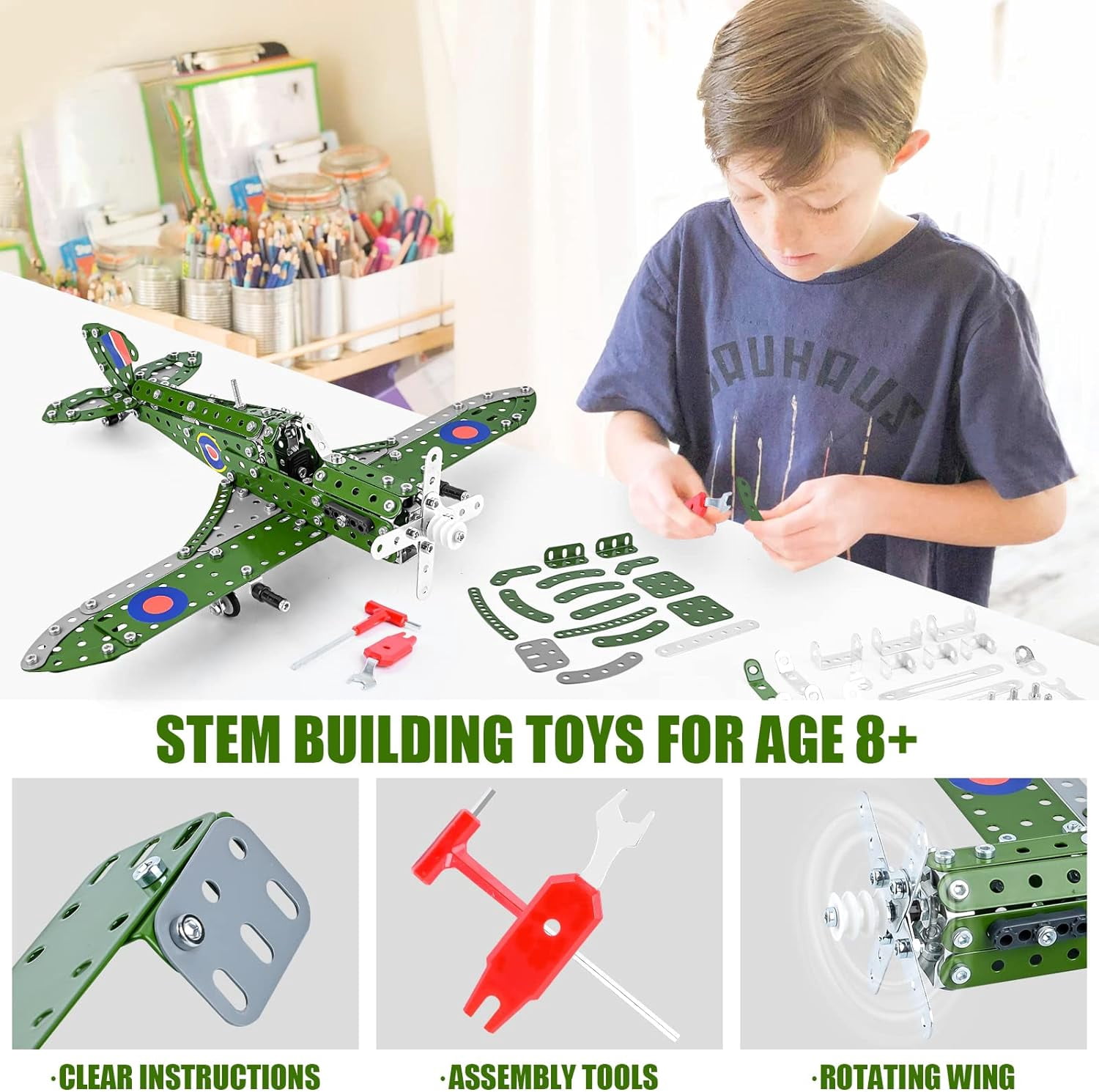 PISONIC STEM Building Blocks Model Airplane Kits for Familie,Airplane Model Scale 1:32 Metal Building Kit,Erector Set Model Planes for Families,Best Airplane Gifts for Hurricane Fighter Fans(331PCS)