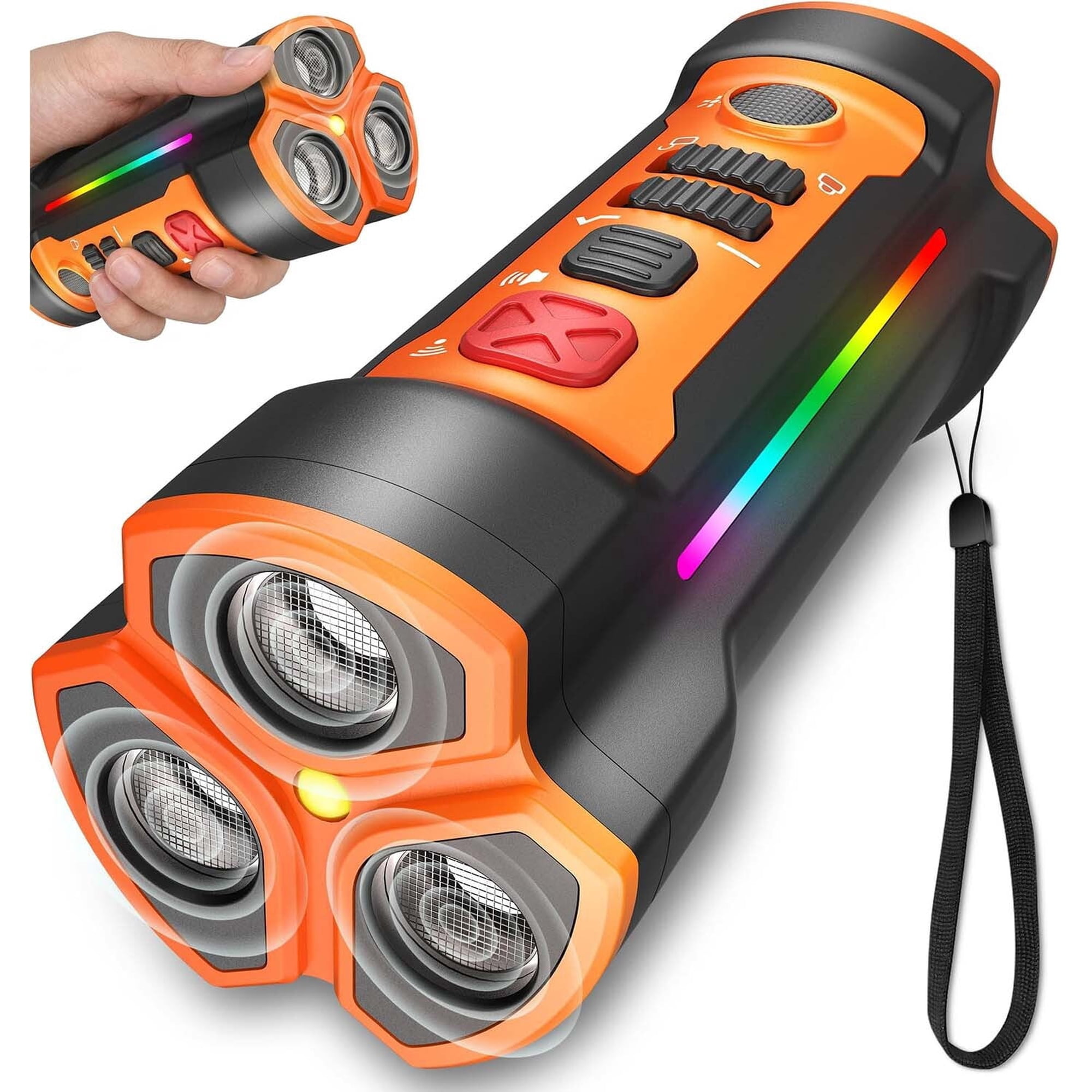 CICPAP Dog Bark Deterrent Device, 55FT 3X Sonic Heads Ultrasonic Anti Barking Device for Dogs, Rechargeable No-Shock Bark Control Training Tool with Flashlight, Indoor Outdoor
