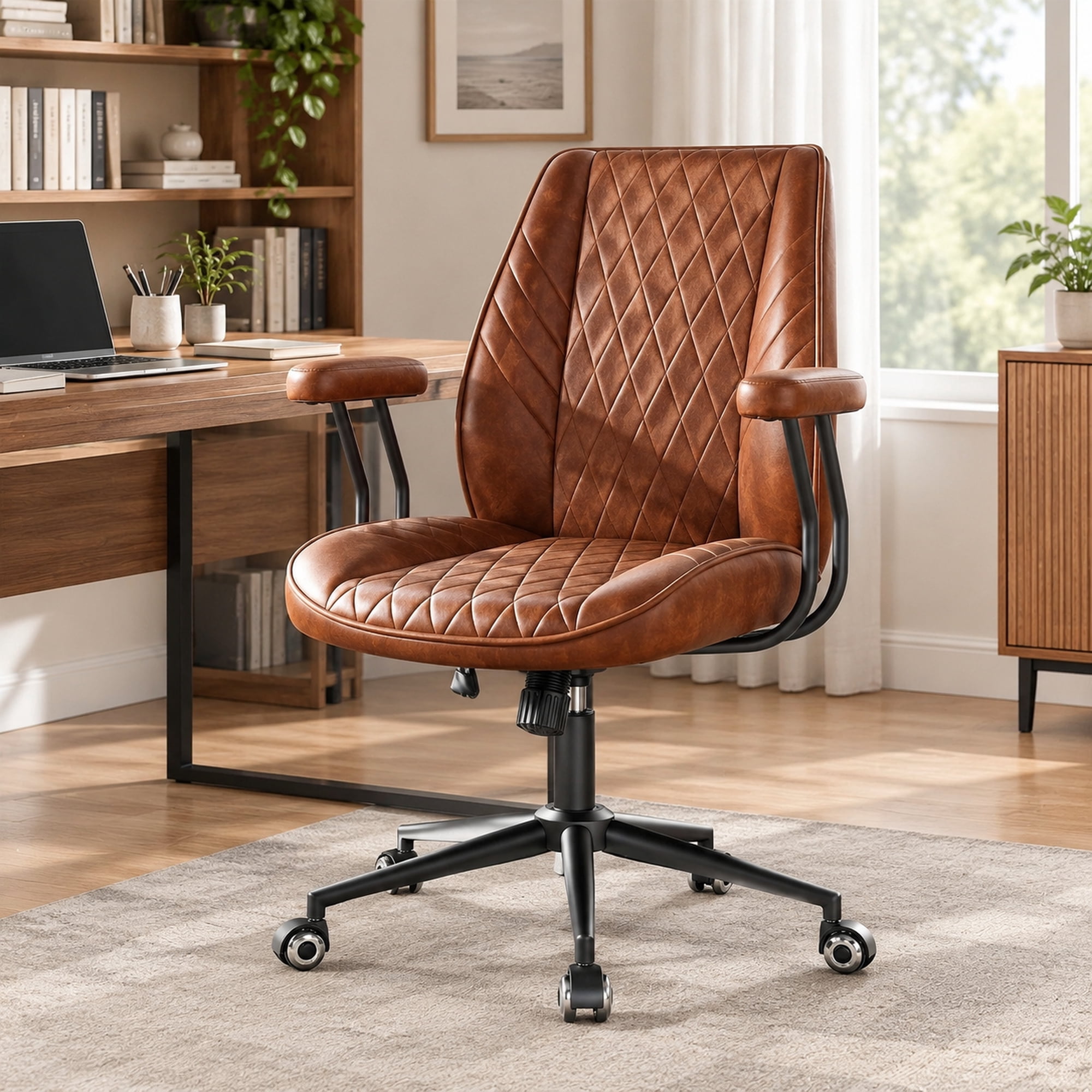 brown leather office desk chair product