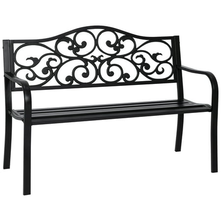 Patio Gates Designs Best Choice Products 50in Classic Metal Garden Bench for Yard, Porch, Patio w/ Decorative Verdi Floral Scroll Design - Black ()