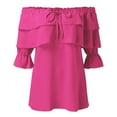 thumbnail image 3 of Yigetop off The Shoulder Long Sleeve Top Womens off Shoulder Ruffle Long Sleeve Blouses Casual Layered Tops Peplum Tops Red 2XL, 3 of 7