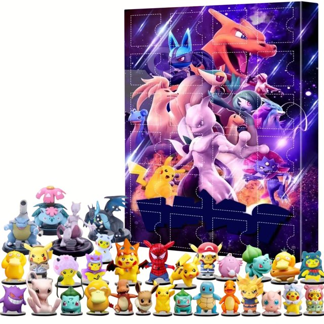 Calendario de Adviento de Navidad de Pokémon, 24 piezas, figuras de Pokémon, juguetes para niños y niñas (Pikachu S)