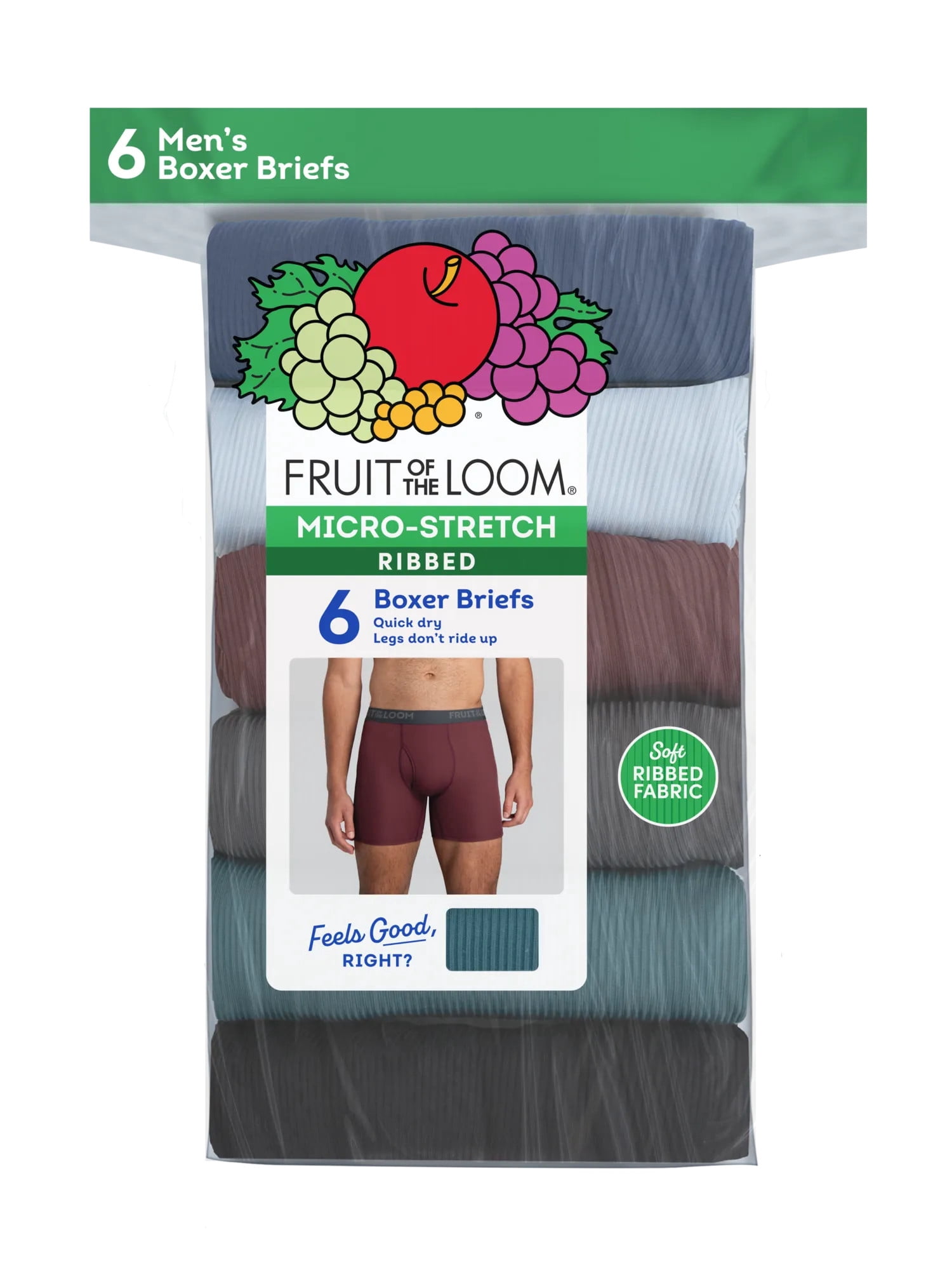 Fruit of the Loom Men's Micro-Stretch Ribbed Boxer Briefs, 6-Pack