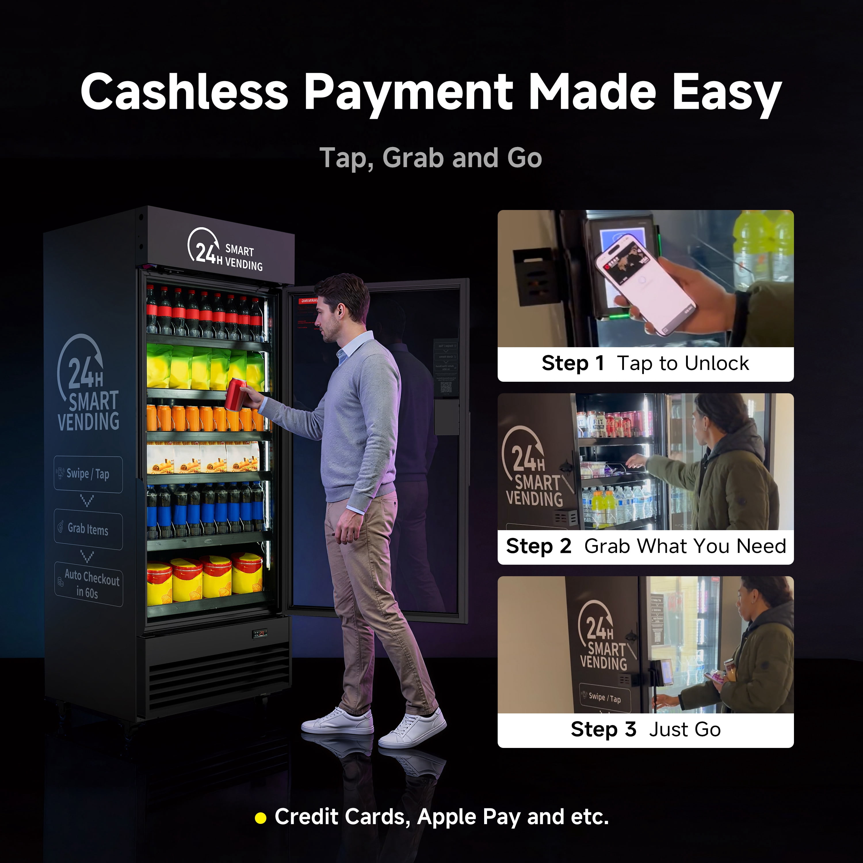 AI Smart Vending Machineor for Business - 24/7 Grab & Go Combo Vending Cashless, APP Control for Office/School/Gym
