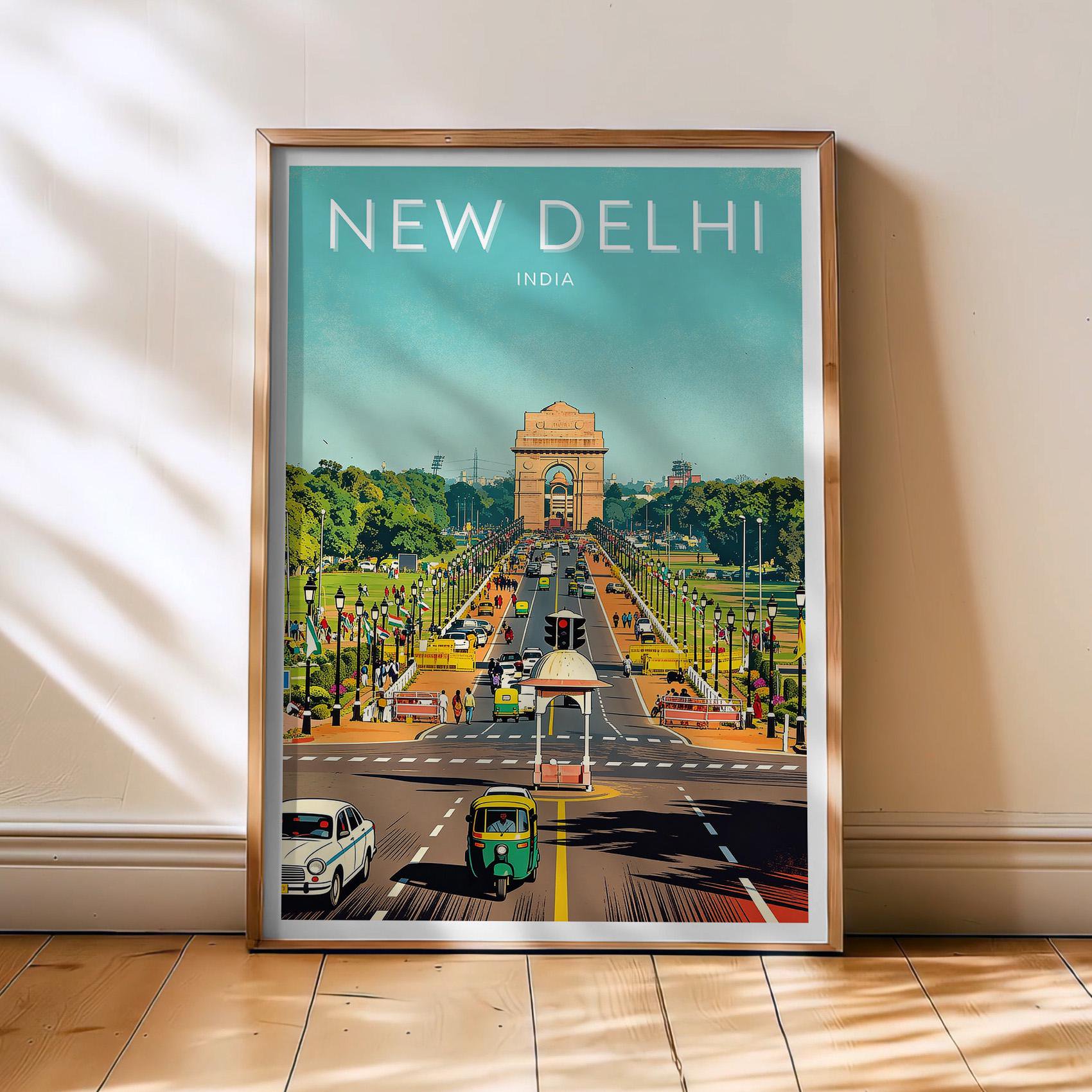 New Delhi Travel Poster, India Poster, New Delhi Retro Wall Art, Asia Decor, India Gate Art, , Poster Print Only
