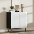 thumbnail image 3 of Housoul Buffet Sideboard Cabinet with 2 Doors, Modern Kitchen Cabinet with Golden Handles & Legs, Adjustable Shelf, Accent Coffee Bar Storage Sideboard for Kitchen, Living Room, Black & White, 3 of 7