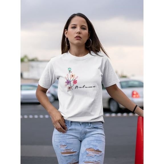 Autumn Flowers Graphic Women White T-Shirt, Female Medium
