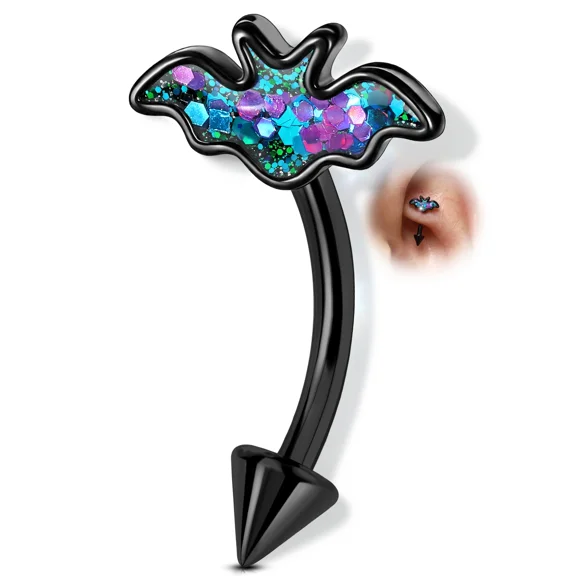 OUFER Halloween Eyebrow Ring Internal Thread Curved Barbell 16G Bat Rook Piercing Jewelry Daith Rook Earring 8mm