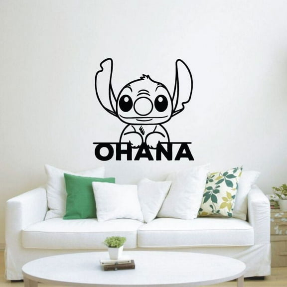 Ohana Stitch Smile Lilo and Stitch Disney Cartoon Wall Sticker Art Decal for Boys Girls Room Bedroom Kindergarten Nursery House Fun Home Decors Stickers Wall Art Vinyl Decoration Size (28x30 inch)