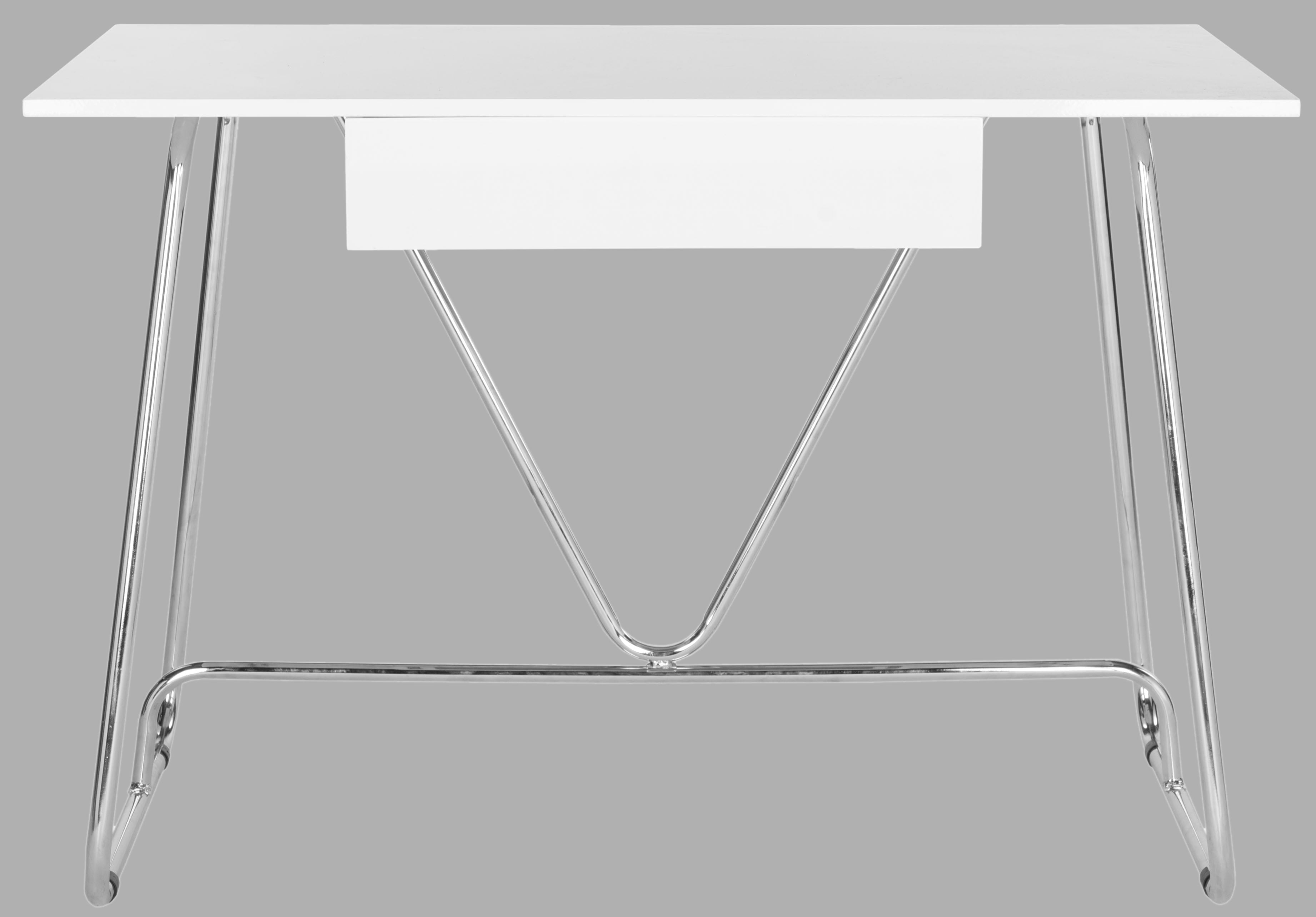 SAFAVIEH Malloy Modern Glam Lacquer Writing Desk, White/Chrome
