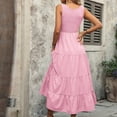 thumbnail image 6 of ChaoHeng Summer Dresses for Women 2025 Women's A-Line Slip Dress Ruffled Hem Round Neck, Sleeveless Solid Color,Pink S, 6 of 6