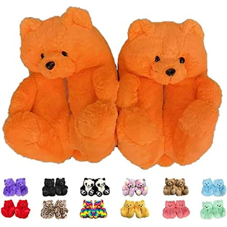 

Teddy Bear Slippers for Women and Girl Home Indoor Winter Shoes Soft Cute Warm Anti-Slip Faux Fur Cartoon Slippers(Orange)
