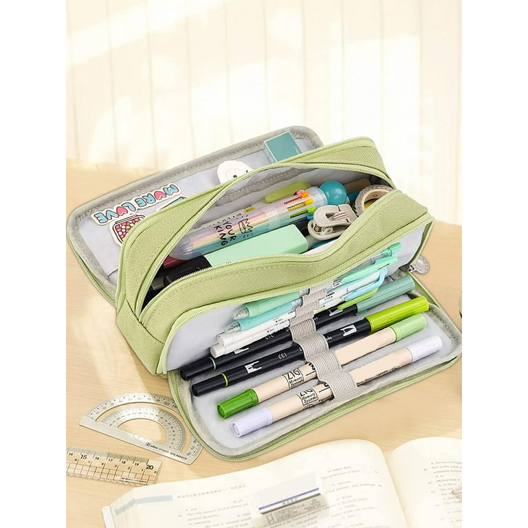 Large Capacity Pencil Case, Expandable Stationery Bag with Zipper  Compartments, Aesthetic Pencil Case Pouch for Office College School  Students Teen