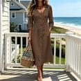 thumbnail image 7 of Edvintorg Midi Dresses for Women Vacation Casual 3/4 Sleeve Button Down Dress Fashion Clothing Womens Sundresses with Pockets, 7 of 7