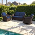 thumbnail image 2 of Joyside 3 PCS Patio Conversation Set with 55" LoveSeat Sofa & 360° Swivel Chairs, Wicker Rattan Outdoor Furniture with Washable Cushions for Garden, Lawn, DarkBlue, 2 of 7