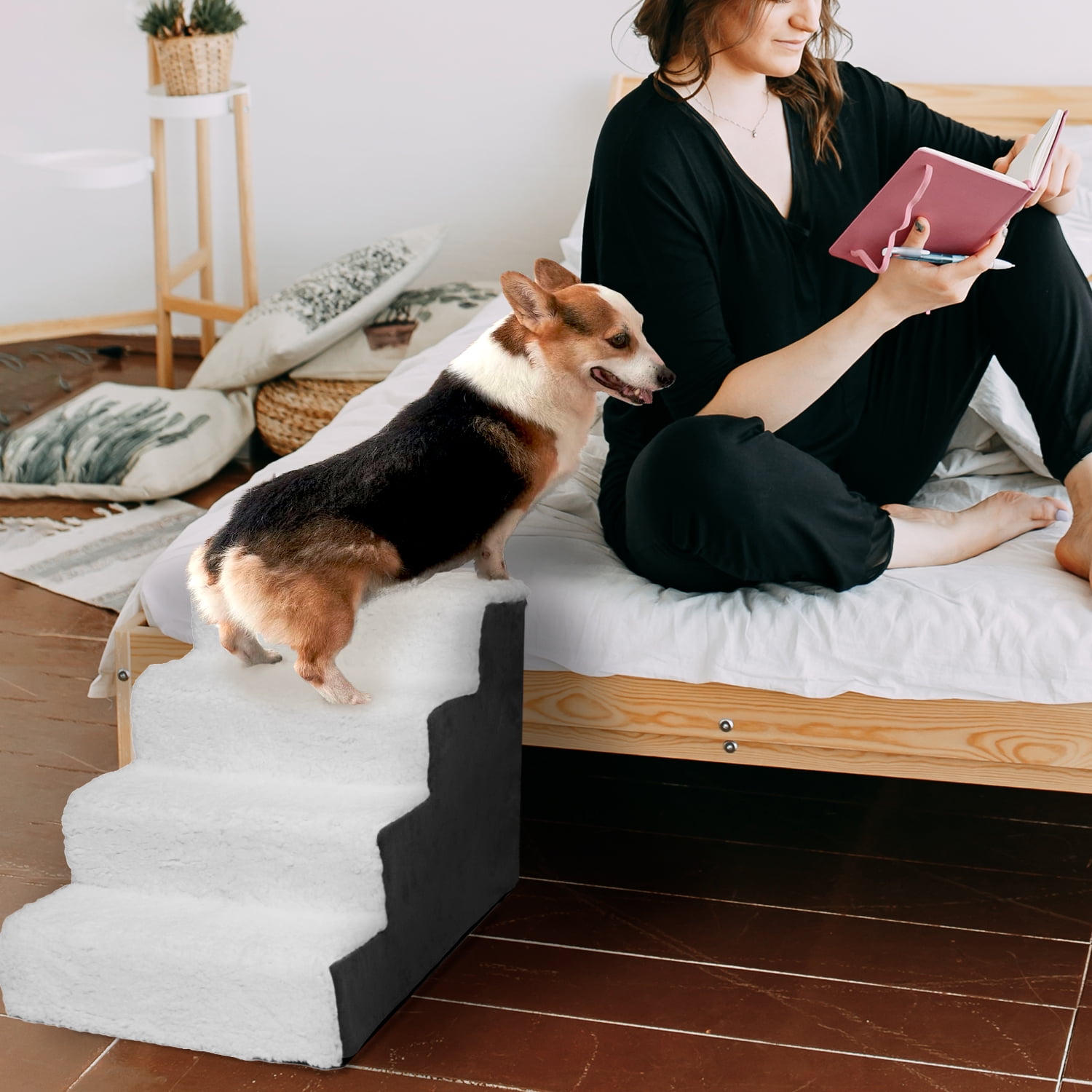 Precious Tails Deluxe High-Density Foam 4-Step Pet Stairs for Dogs and Cats - Durable, Lightweight, and Portable Staircase for Easy Mobility Assistance