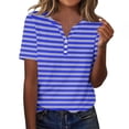 thumbnail image 1 of Plebaso T-Shirts à Rayures à Col en V pour Femmes, Manches Courtes, T-Shirts d'Été, à Blocs de Couleur, Blouses Décontractées et Amples pour Femmes, 1 of 7