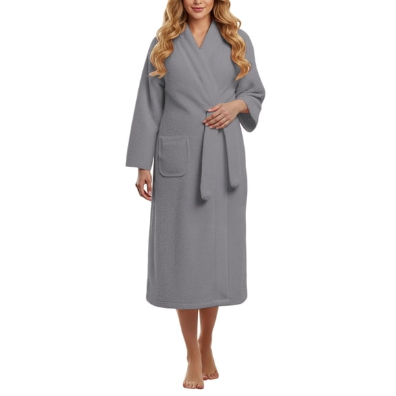 PMVFHDE Womens Autumn Winter Coral Comfortable Solid Color Couple Sleep Robe Soft Skin Friendly Womens Robes Grey,One Size
