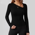 thumbnail image 6 of Hurxie Womens Fall Long Sleeve Asymmetrical Y2K Tops Cozy Ribbed Fabric, Slim Fitted Shirts, Basic Tees, Lightweight Sweater Black,L, 6 of 8