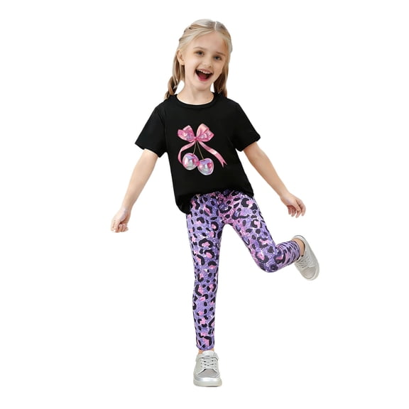 Toddler Girl Summer Clothes Outfit For 2-3 Years Girls Fashionable And Comfortable Set Short Sleeved Cartoon Print Top Pants Casual Two Piece Set O Children's Day Gift 2PCS Set