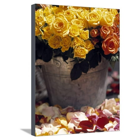 Roses in a Flower Market, Paris, France Stretched Canvas Print Wall Art By Walter