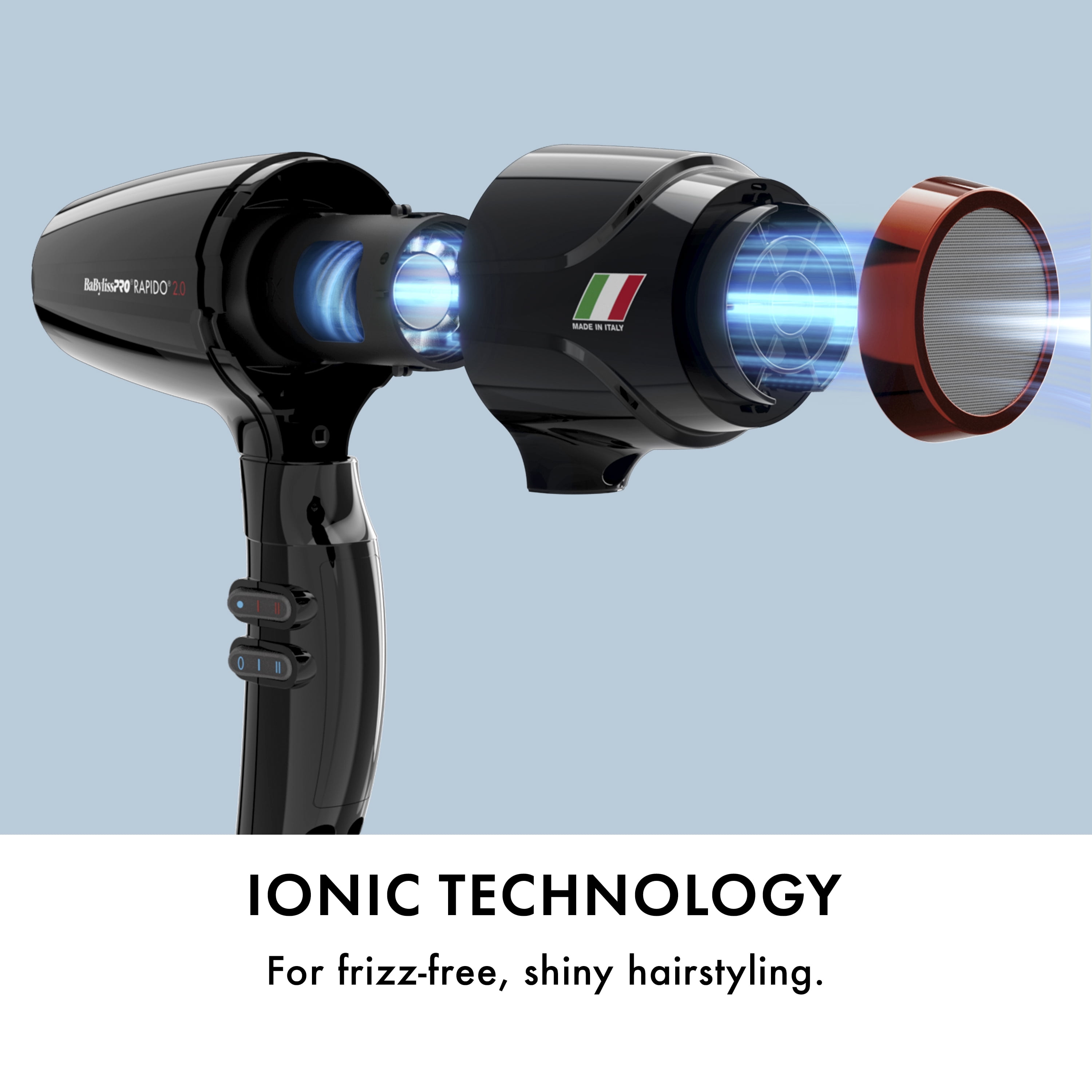 BaBylissPRO Rapido 2.0 Ionic Hair Dryer, High Speed, Black