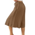 thumbnail image 3 of cocolona Womens Casual Loose High Waist Linen Pants Elastic Waist Straight Wide Leg Cropped Lounge Pants with Pockets, 3 of 5