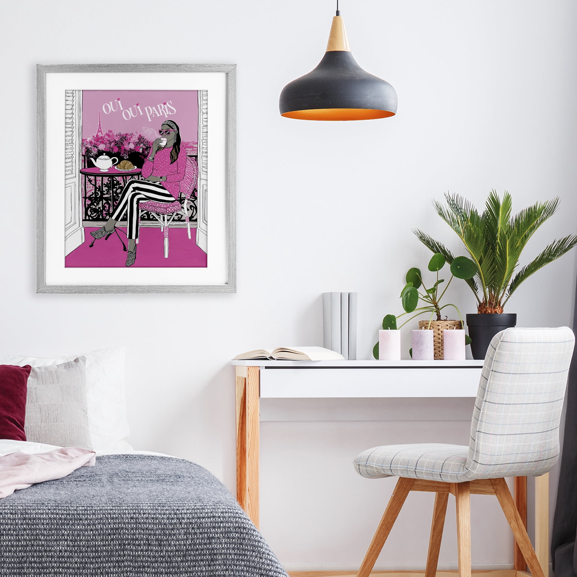 Stupell Industries Oui Oui Parisian Cafe Morning Gray Framed Print Under Glass, design by Jess Stempel