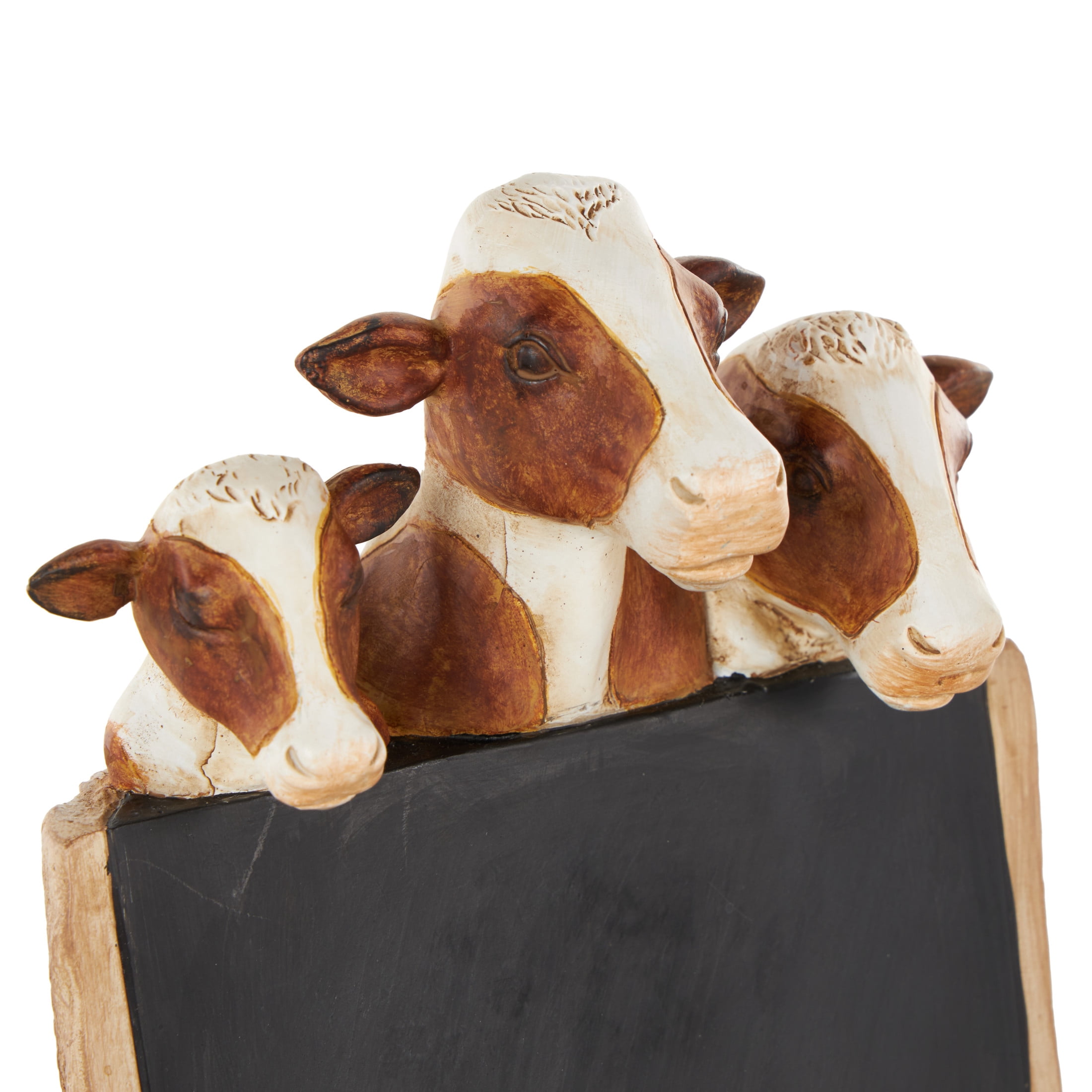 DecMode Cow Chalkboard Polystone Decorative Sign with Brown Tree Trunk Frame, 1-Piece
