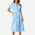 thumbnail image 5 of Chiccall Womens Puff Sleeve Maxi Dress Deep V-Neck Smocked Long Dress Flowy Zipper Back Summer Party Dress Light Blue L, 5 of 5