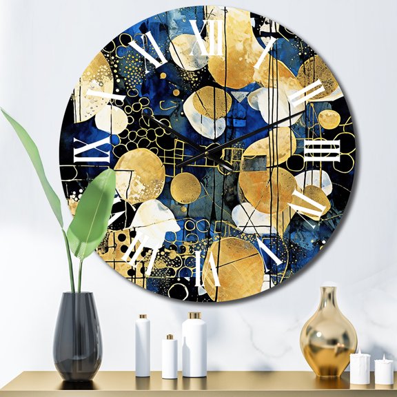 Designart "Captivating Abstract Pattern with Blue & Golden Textures XXI" Modern Geometric Oversized Wall Clock
