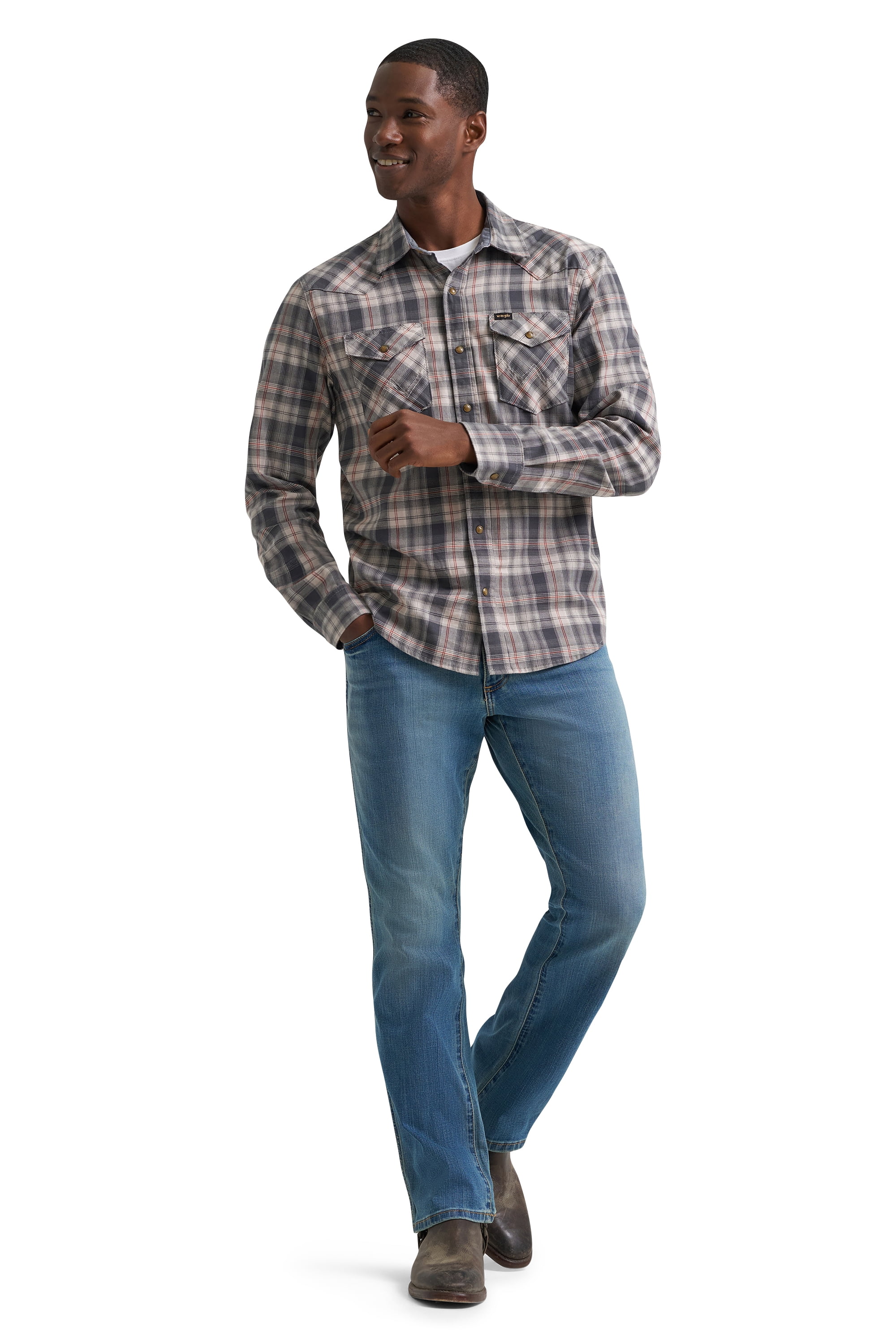 Wrangler® Men's and Big Men's Regular Fit Long Sleeve Fashion Twill Plaid Shirt, Sizes S-2XL