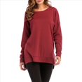 thumbnail image 3 of Sudadera de Mujer de Color Liso con Cuello Redondo, Larga y Abertura Frontal Corta y Trasera Larga Vino Tinto XL, 3 of 8