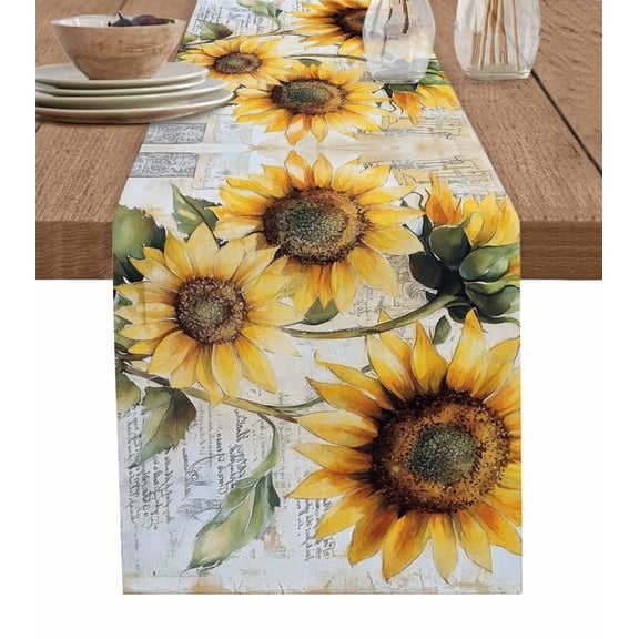 Retro Sunflower Floral Table Runner 36 Inches, Spring Botanical Flowers Bed Runner Dresser Scarves Tabletop for Indoor Outdoor Parties/Ceremony/Banquet, 13"x 36"