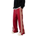 thumbnail image 1 of Pantalones con botones laterales para hombre Pantalones con botones a presión divididos a rayas sueltos informales de moda para otoño Rojo XL, 1 of 8
