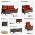 thumbnail image 2 of MEISSALIVVE 8 Pieces Patio Furniture Sets,Wicker Patio Conversation Sets with 2 Wood Armrests Swivel Glide Chairs, Outdoor Couch, Loveseat for Deck Yard and Poolside (Red), 2 of 9