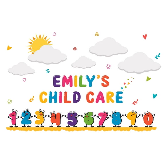 DAYCARE - Vinyl Educational Art Decor Multicolored Numbers Odd And Even Design Removable Kids Playroom Daycare Wall Decal - Personalized Name Lettering Art Adhesive Wall Decoration Sticker 15" x 10"