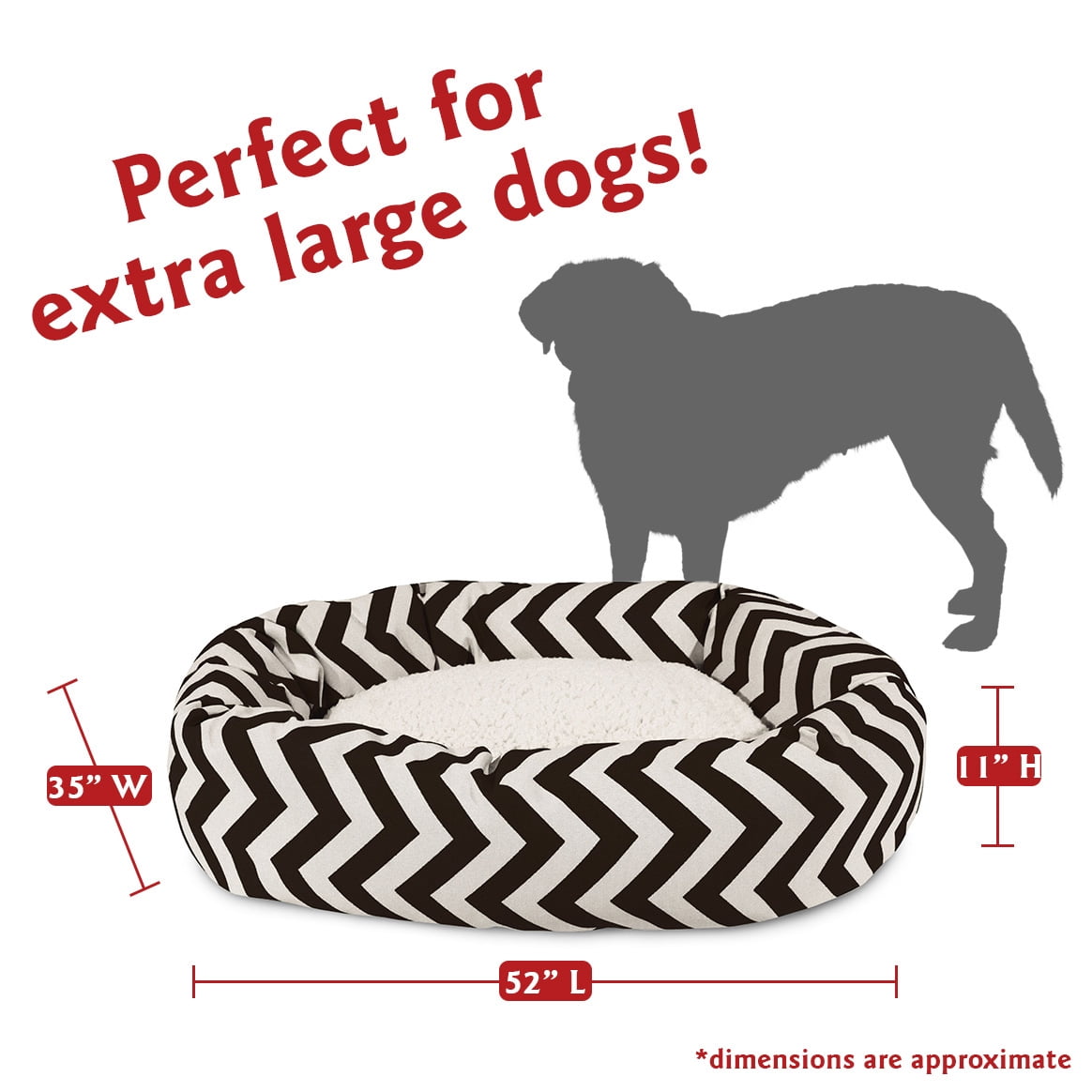 Majestic Pet Sherpa Chevron Bagel Pet Bed for Dogs, Calming Dog Bed Washable, Extra Large, Black