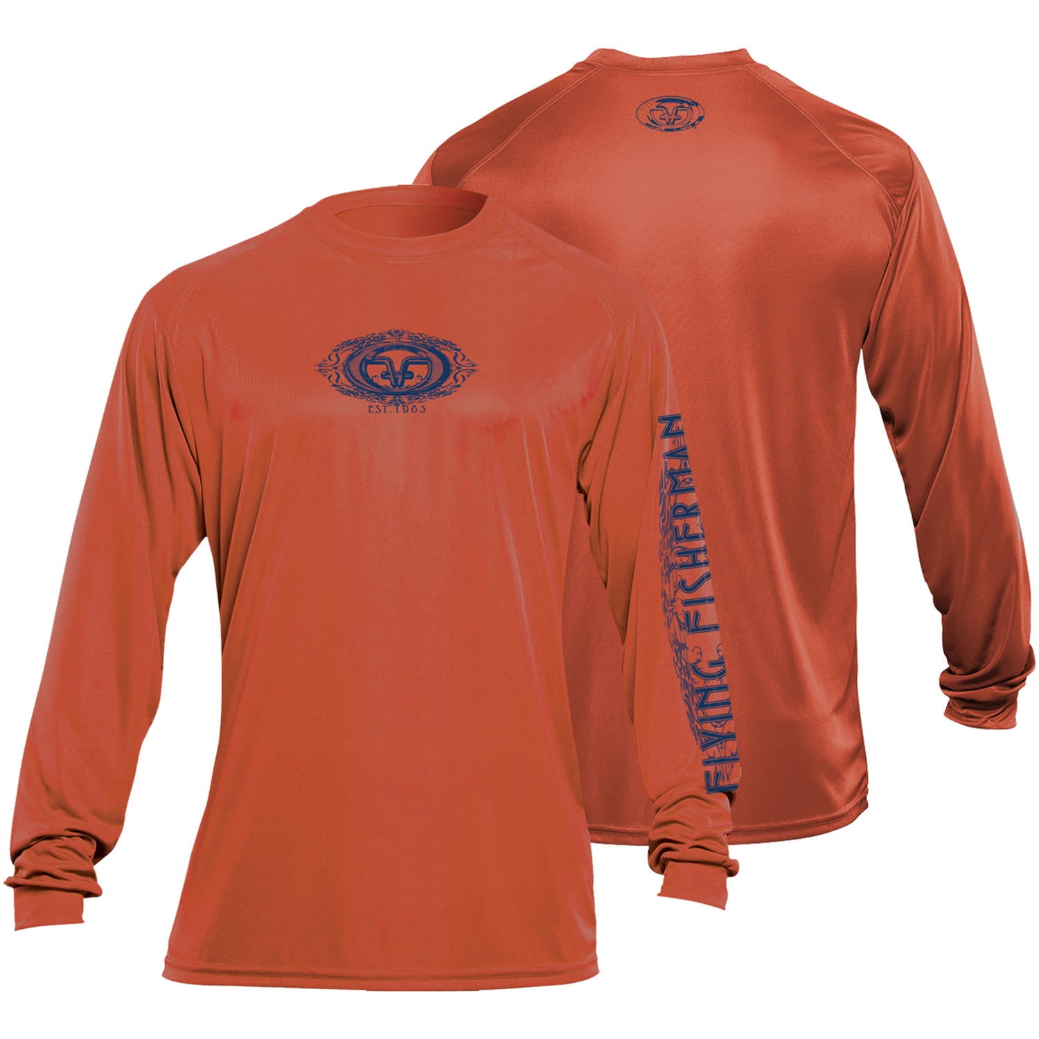 Flying Fisherman Logo L S Performance Tee, Burnt Orange, L by Flying Fisherman