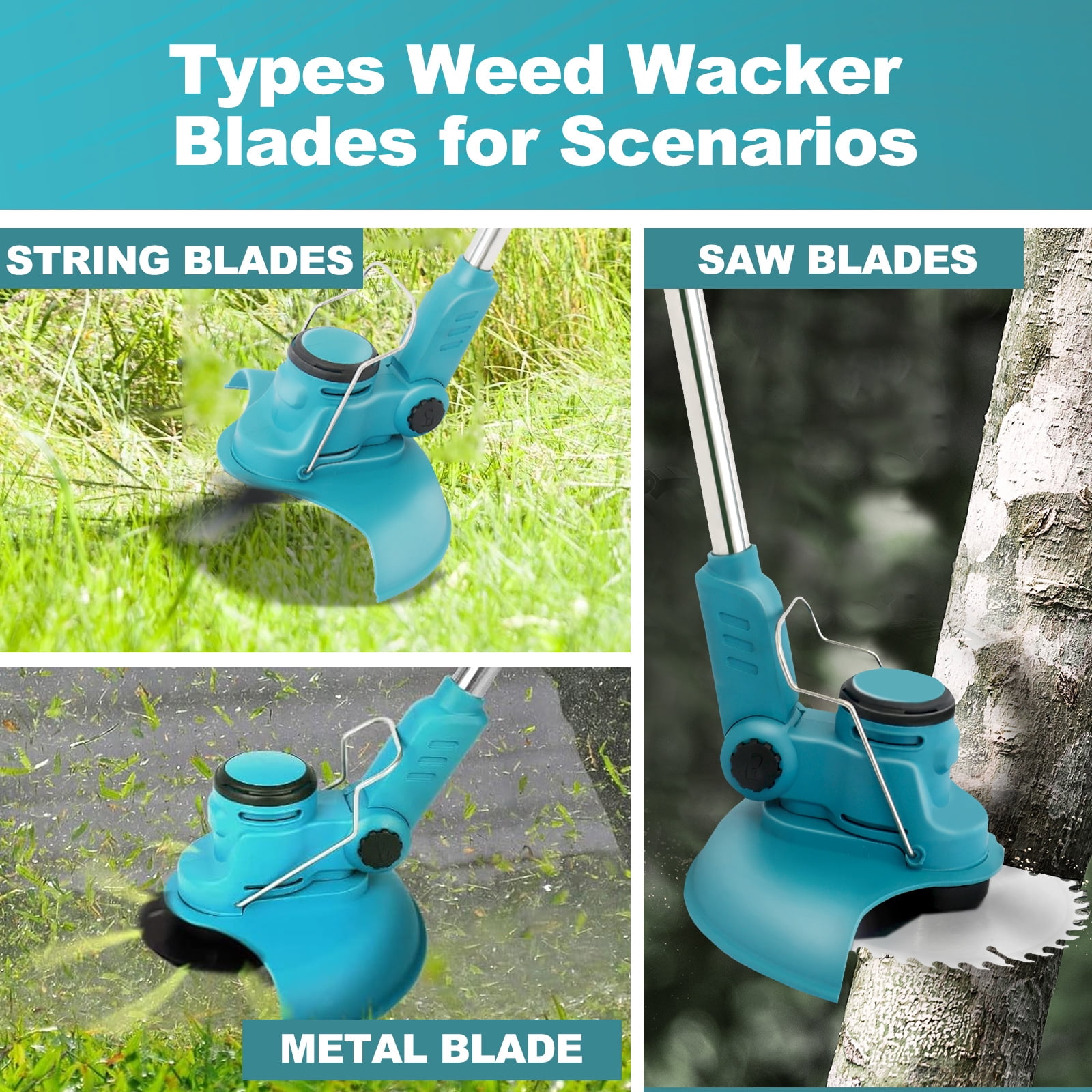 Electric Cordless Weed Eater,24V 850W Cordless Weed Wacker String Trimmer, Grass Trimmer with Rechargeable Battery, Blue