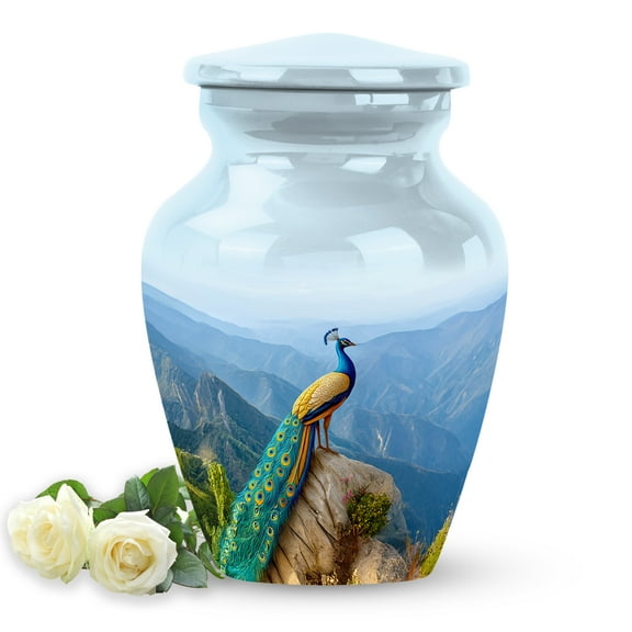 SABURIAL Peacock Urn - Mini Cremation Urn for Ashes - 3 Inch - Pack of 1 - Funeral Ash for Male & Female - Decorative Urns - Unique Urns for Human