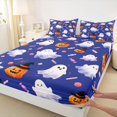 thumbnail image 5 of Manfei Halloween Ghost Skull King Sheets for Kids, Watercolor Blue Pumpkin Candy Bedding, 4 Pieces, 1 Flat Sheet, 1 Fitted Sheet and 2 Pillowcases, 5 of 6
