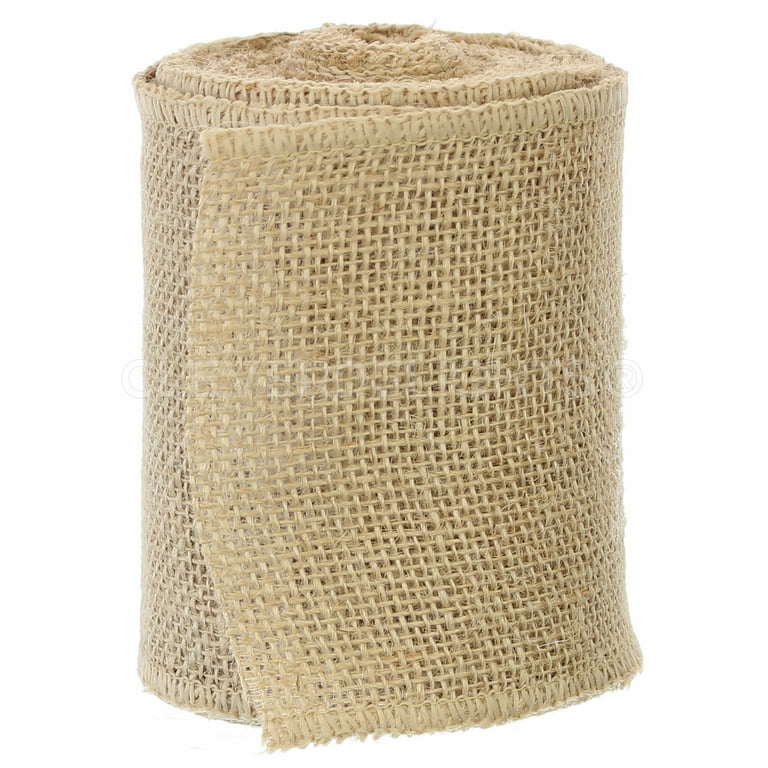 CleverDelights 4 Natural Burlap Ribbon - Wired Edges - 10 Yards