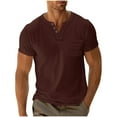 thumbnail image 2 of Coorders George Men's Henley Shirts Classic Short Sleeve Fashion Basic Button Cotton T-Shirt with Pocket, Wine, Size XL, 2 of 7