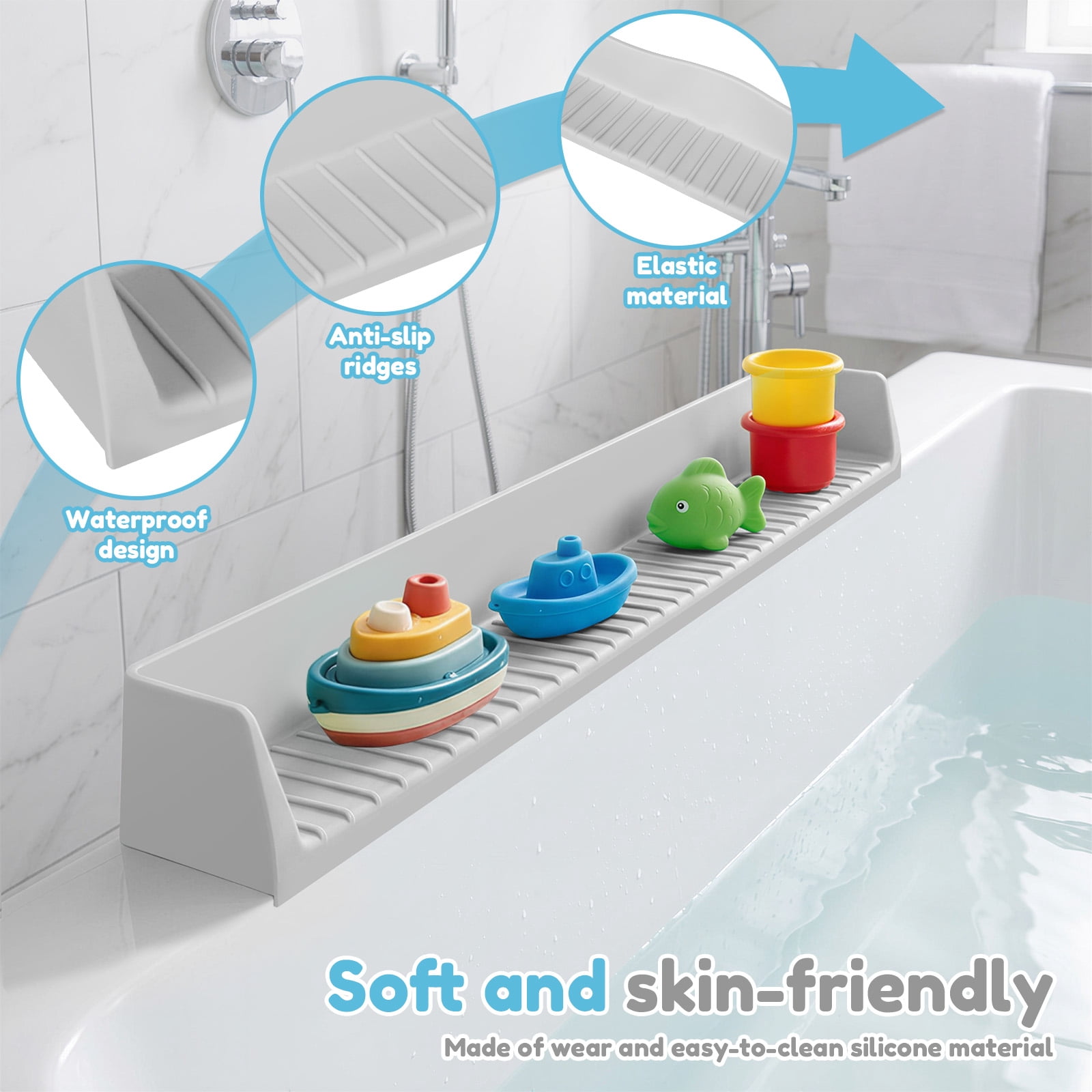 Splash Guard for Bathtub Kids Silicone Bathtub Splash Guard with Suction Cups Bath Tub Play Shelf for Kids and Toy Holder Avoid Water Spill in Bathroom Fun Bath Time for Toddler Baby