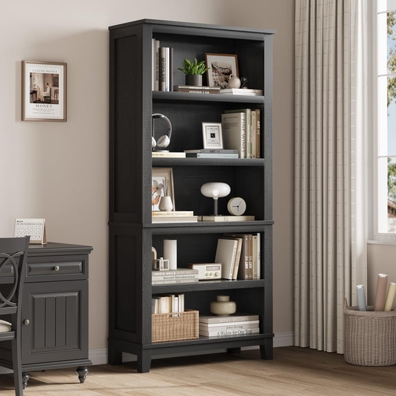 Estantería Estilo Farmhouse de 71" de Alto y 5 Niveles – Repisas Ajustables, 31.5'' de Ancho, Librero de Madera con Patas, Exhibición de Almacenamiento Abierto para Sala de Estar, Oficina, Estudio –