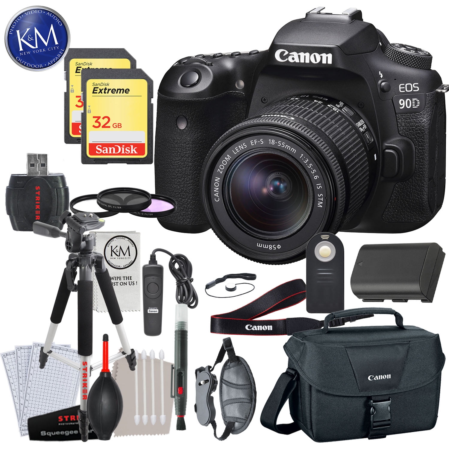 Canon EOS 90D DSLR Camera with 1855mm Lens with Deluxe Striker Bundle